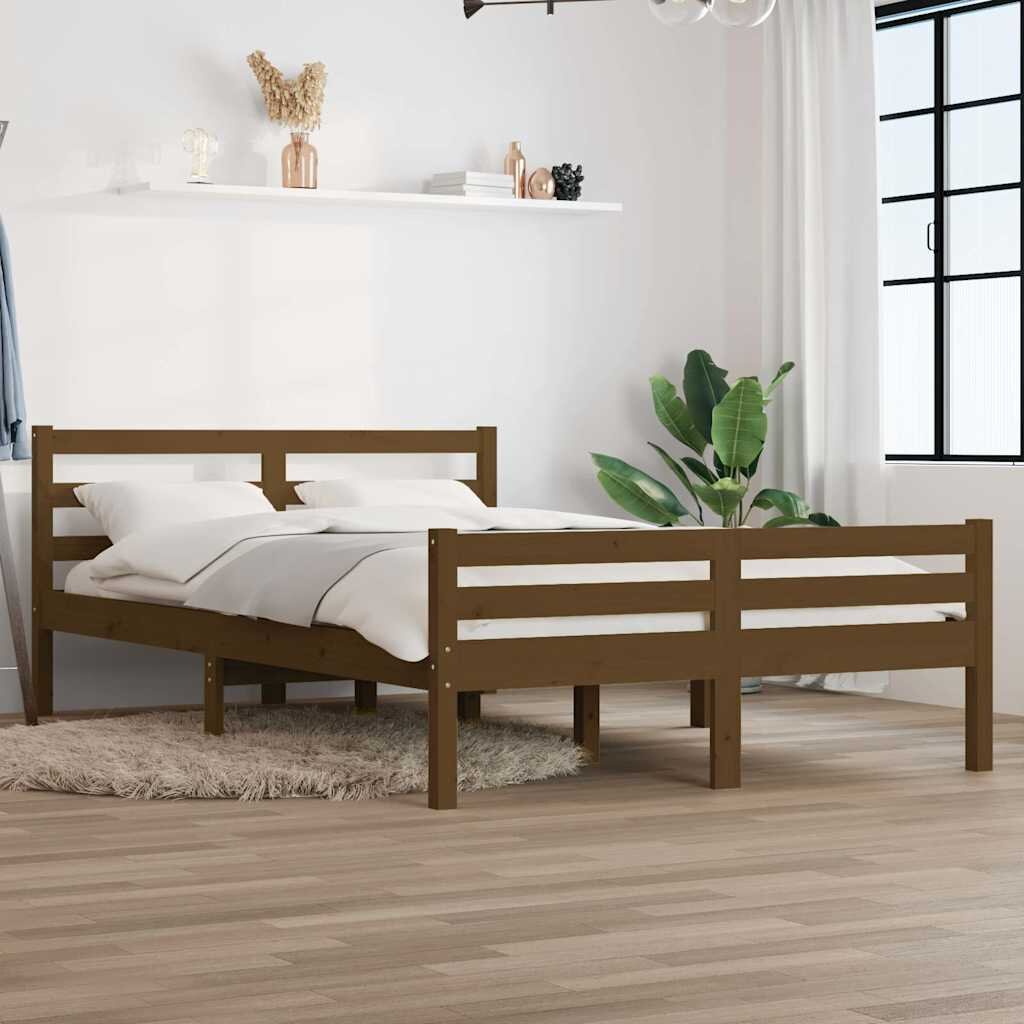 vidaXL Рамка за легло меденокафява дърво масив 135x190 cм Double