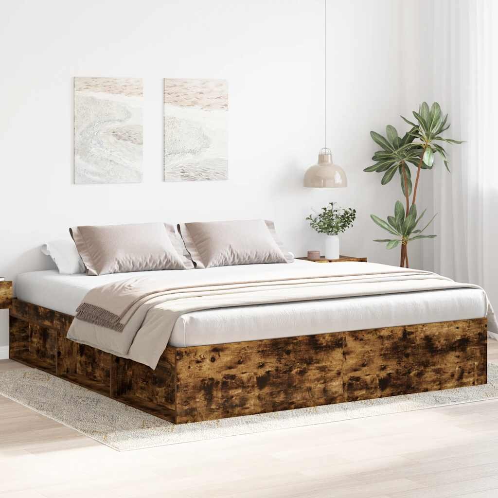 vidaXL Рамка за легло опушен дъб 180x200 cм Super King Size