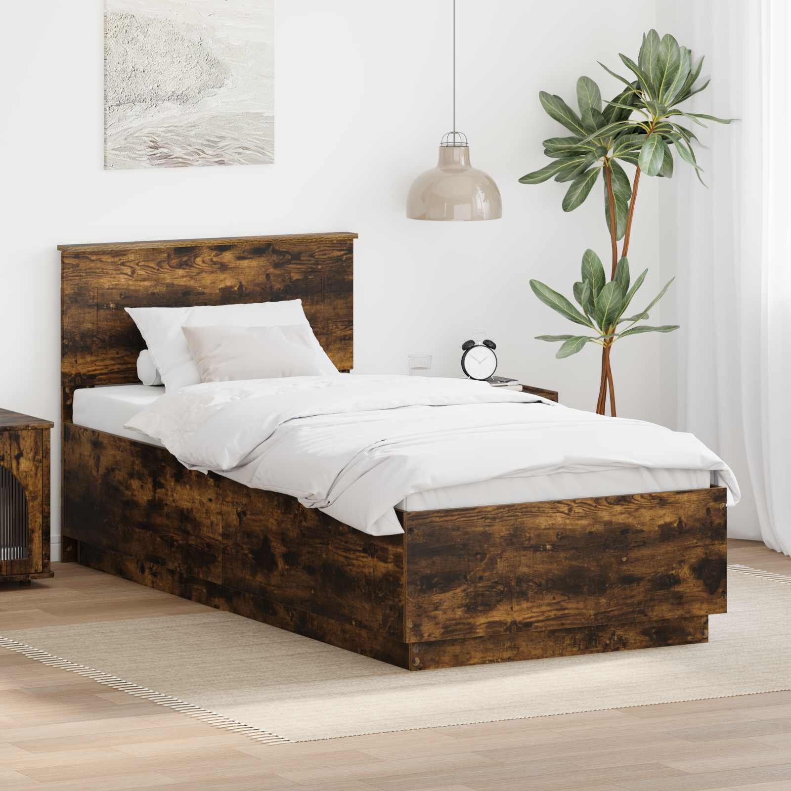 vidaXL Рамка за легло Опушен дъб 90 x 190 cm Инженерна дървесина
