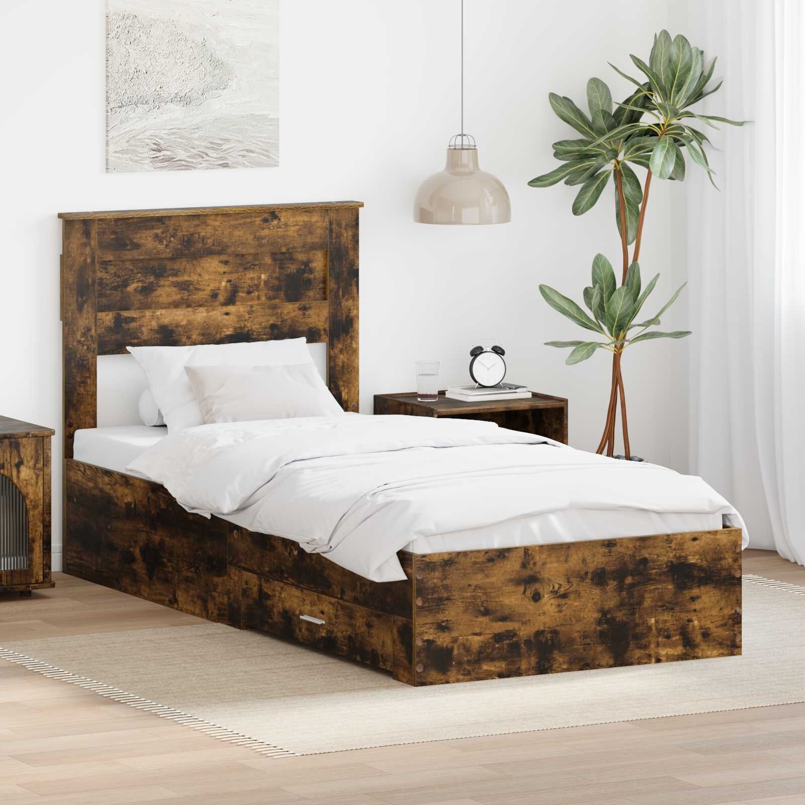 vidaXL Рамка за легло Опушен дъб и сребро 75 x 190 cm