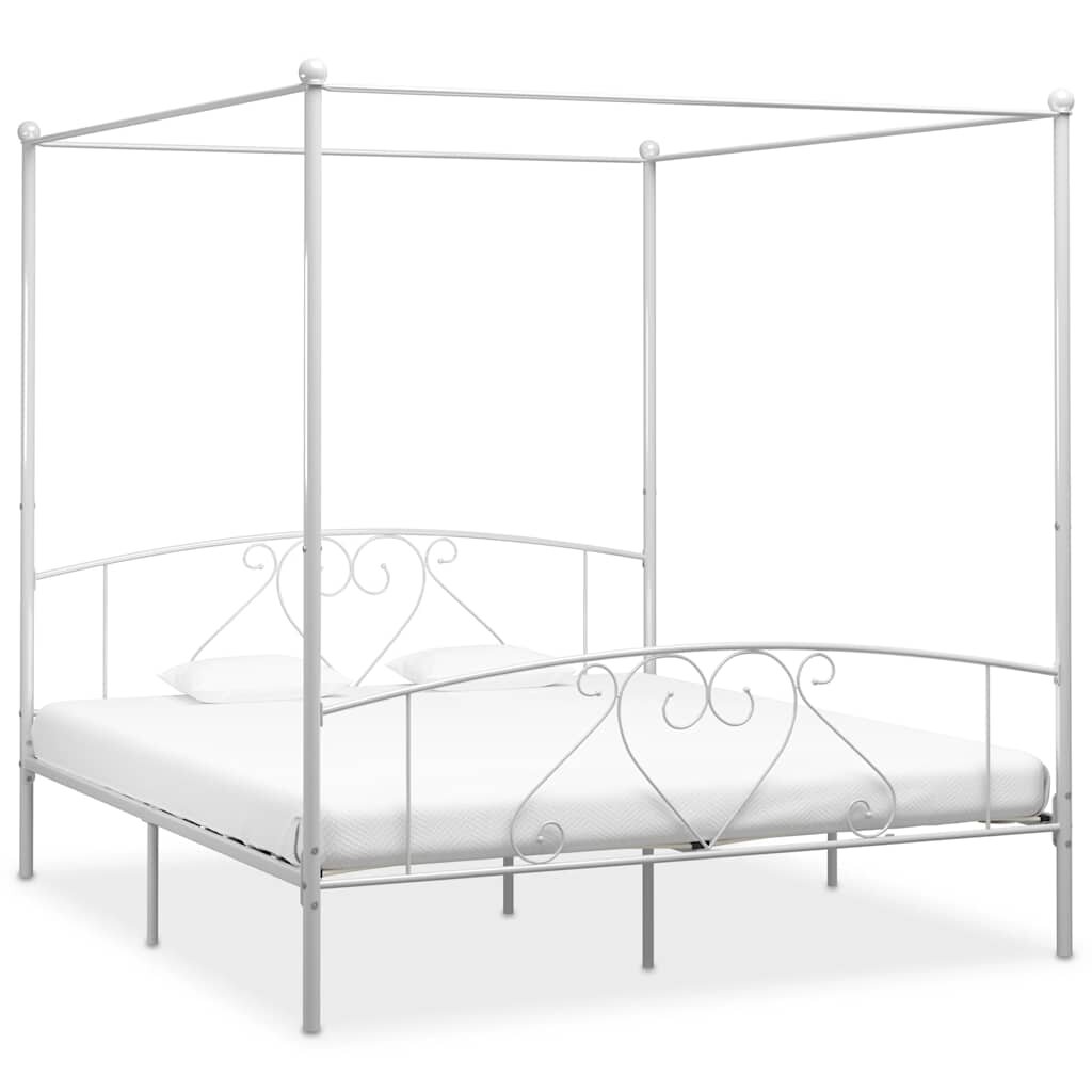 vidaXL Рамка за легло с балдахин бяла метал 200x200 см