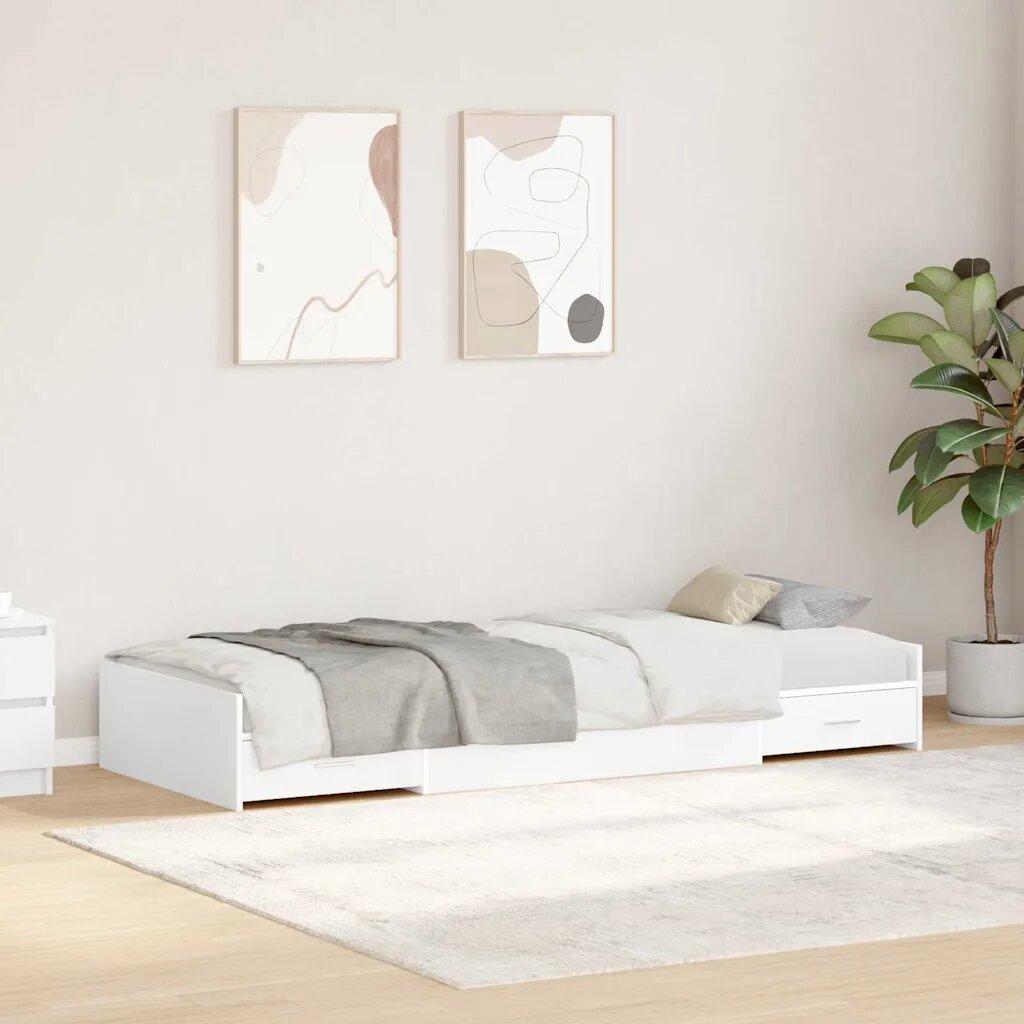 vidaXL Рамка за легло с чекмедже Бяло 100 x 200 cm Инженерна дървесина