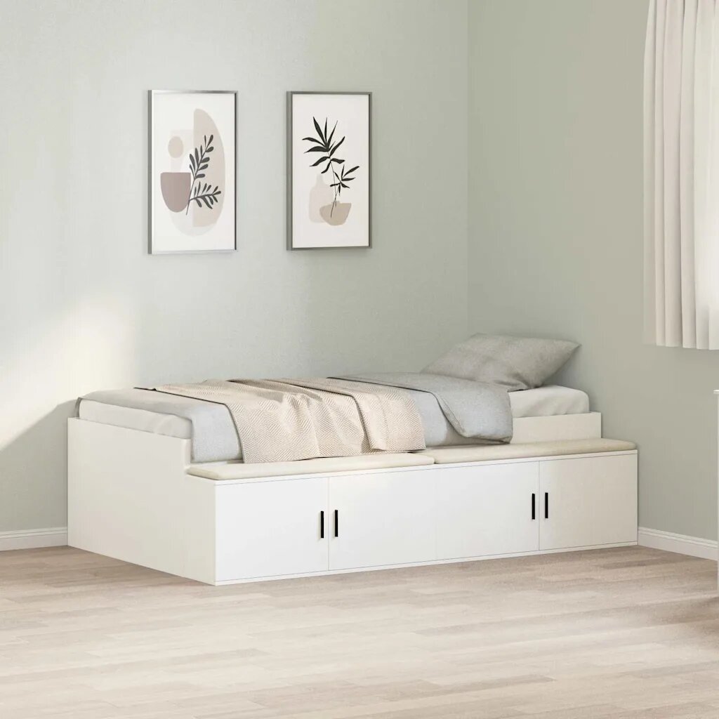 vidaXL Рамка за легло с чекмедже Бяло 90 x 200 cm Инженерна дървесина