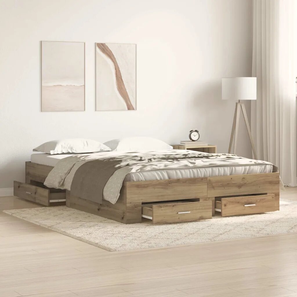 vidaXL Рамка за легло с чекмедже Дъб 160 x 200 cm Инженерна дървесина