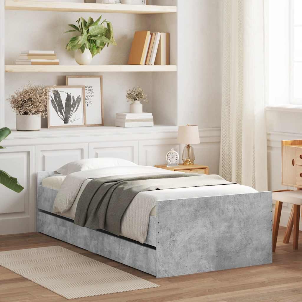 vidaXL Рамка за легло с чекмеджета бетонно сива 90x190 см