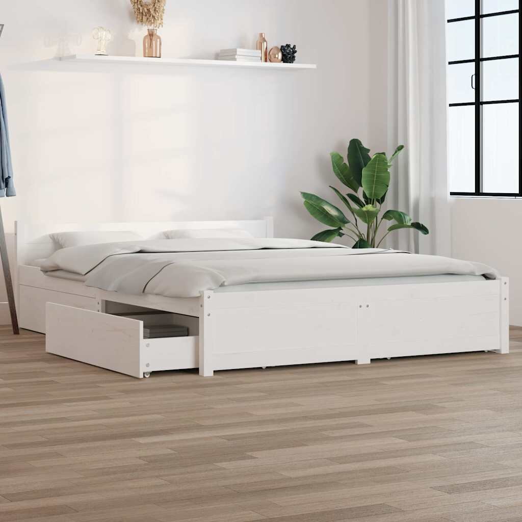 vidaXL Рамка за легло с чекмеджета бяла 140x200 см