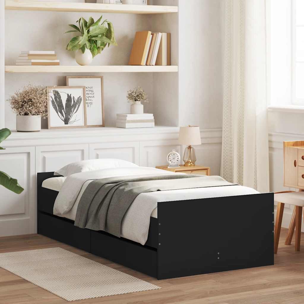 vidaXL Рамка за легло с чекмеджета черна 90x190 см