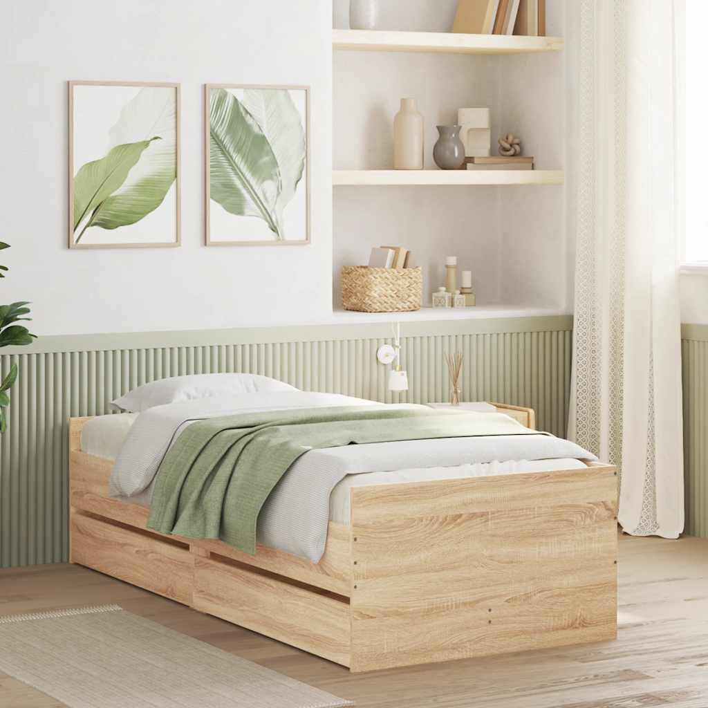 vidaXL Рамка за легло с чекмеджета дъб сонома 75x190 см Small Single