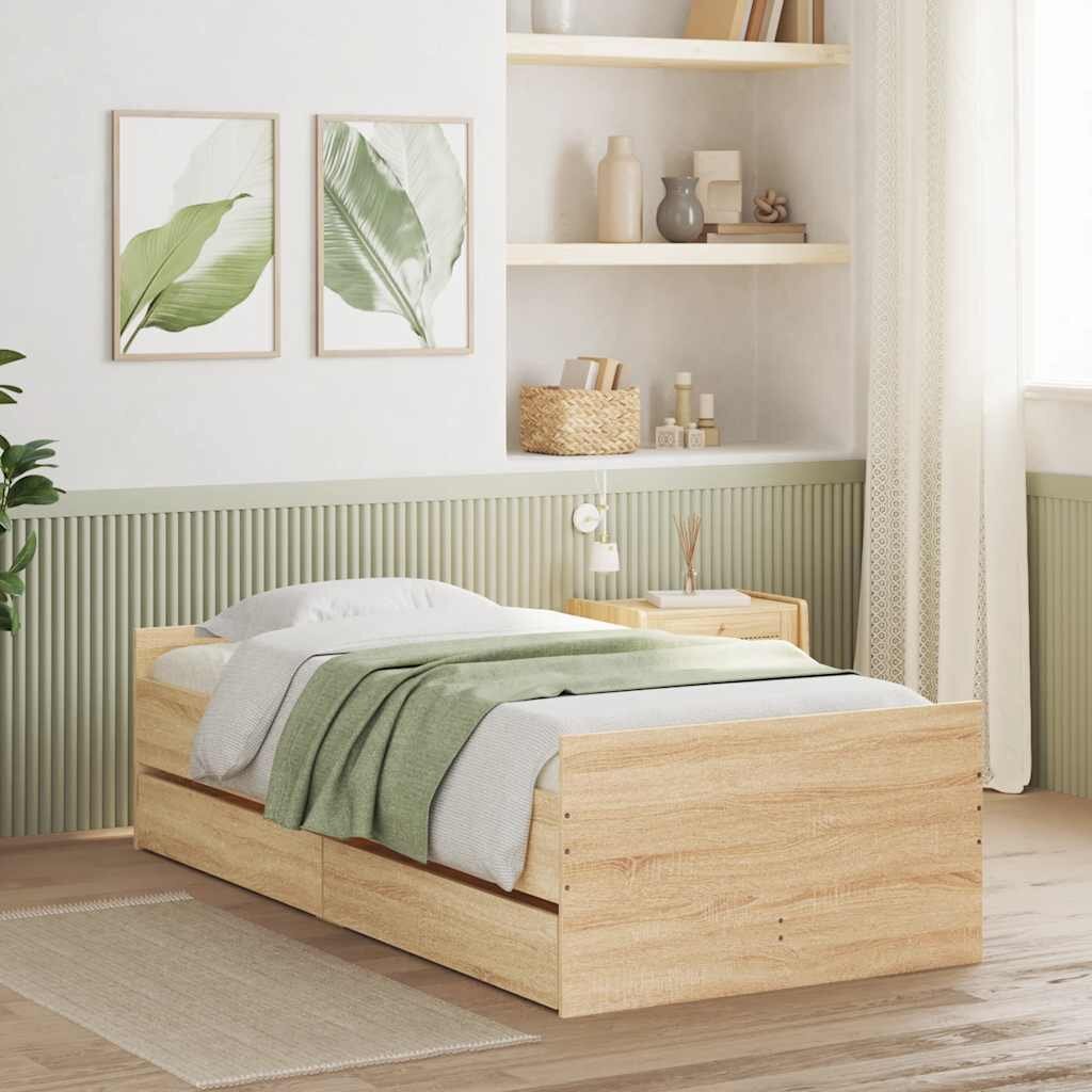 vidaXL Рамка за легло с чекмеджета дъб сонома 75x190 см Small Single