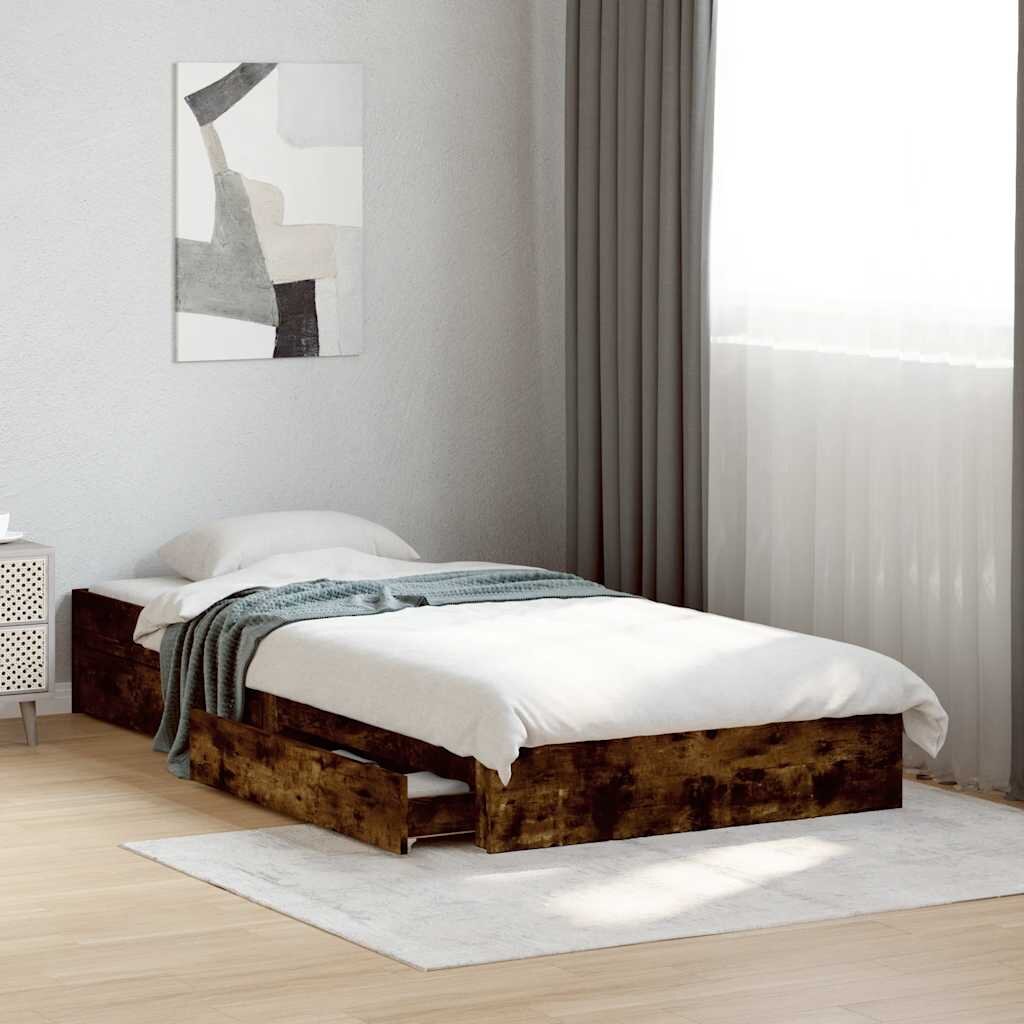 vidaXL Рамка за легло с чекмеджета опушен дъб 90x190 см