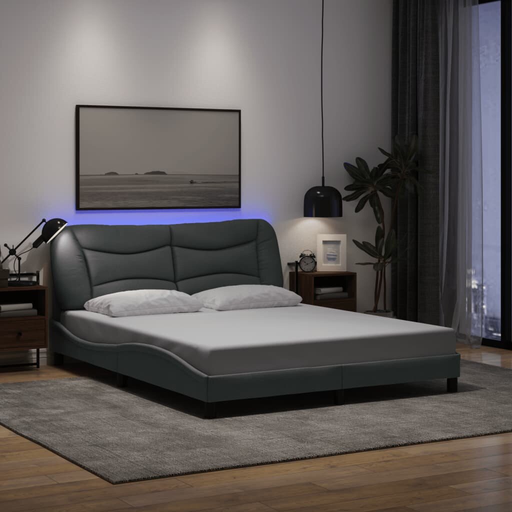 vidaXL Рамка за легло с LED без матрак Hvar 160x200 см плат