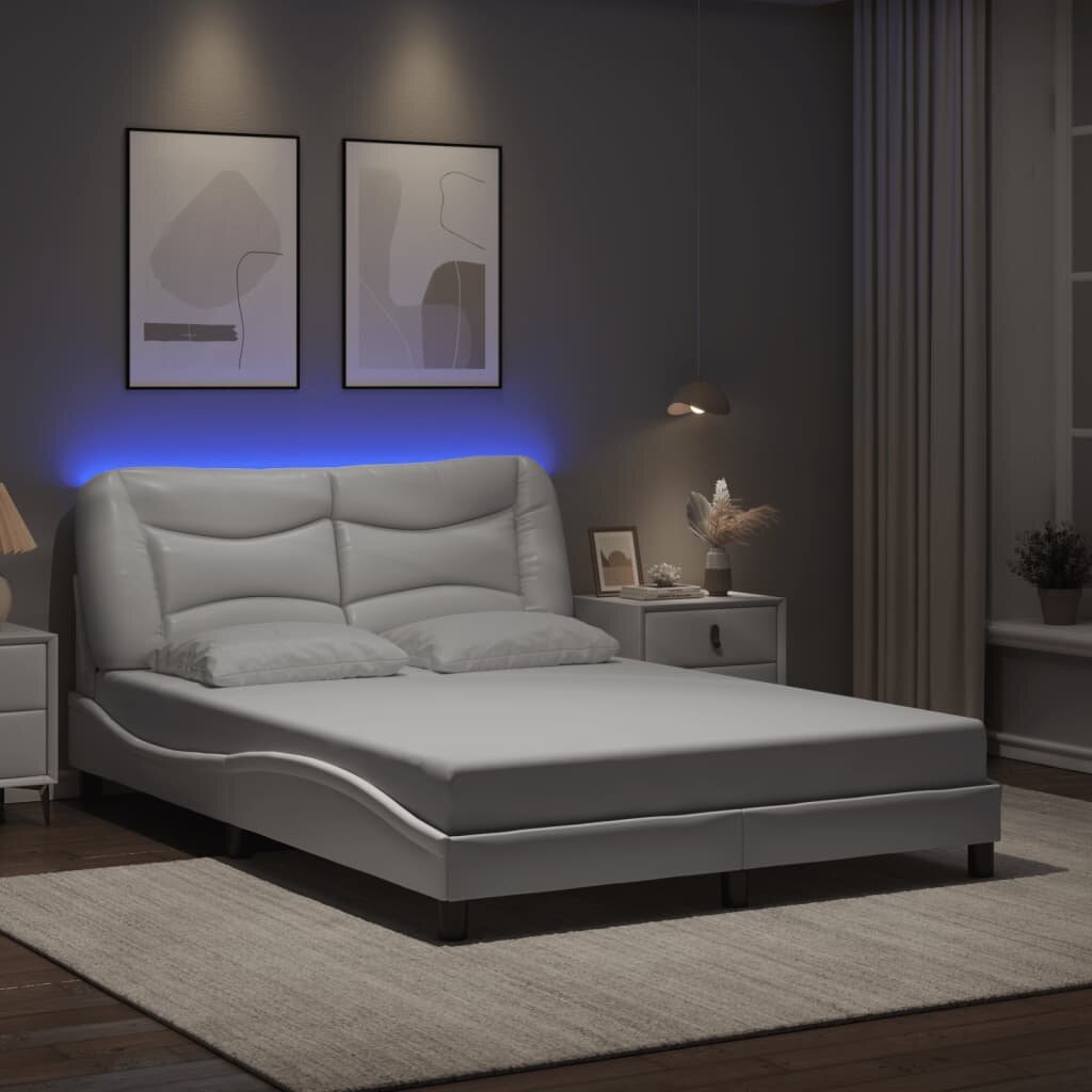 vidaXL Рамка за легло с LED без матрак Hvar бяла 120x200 см