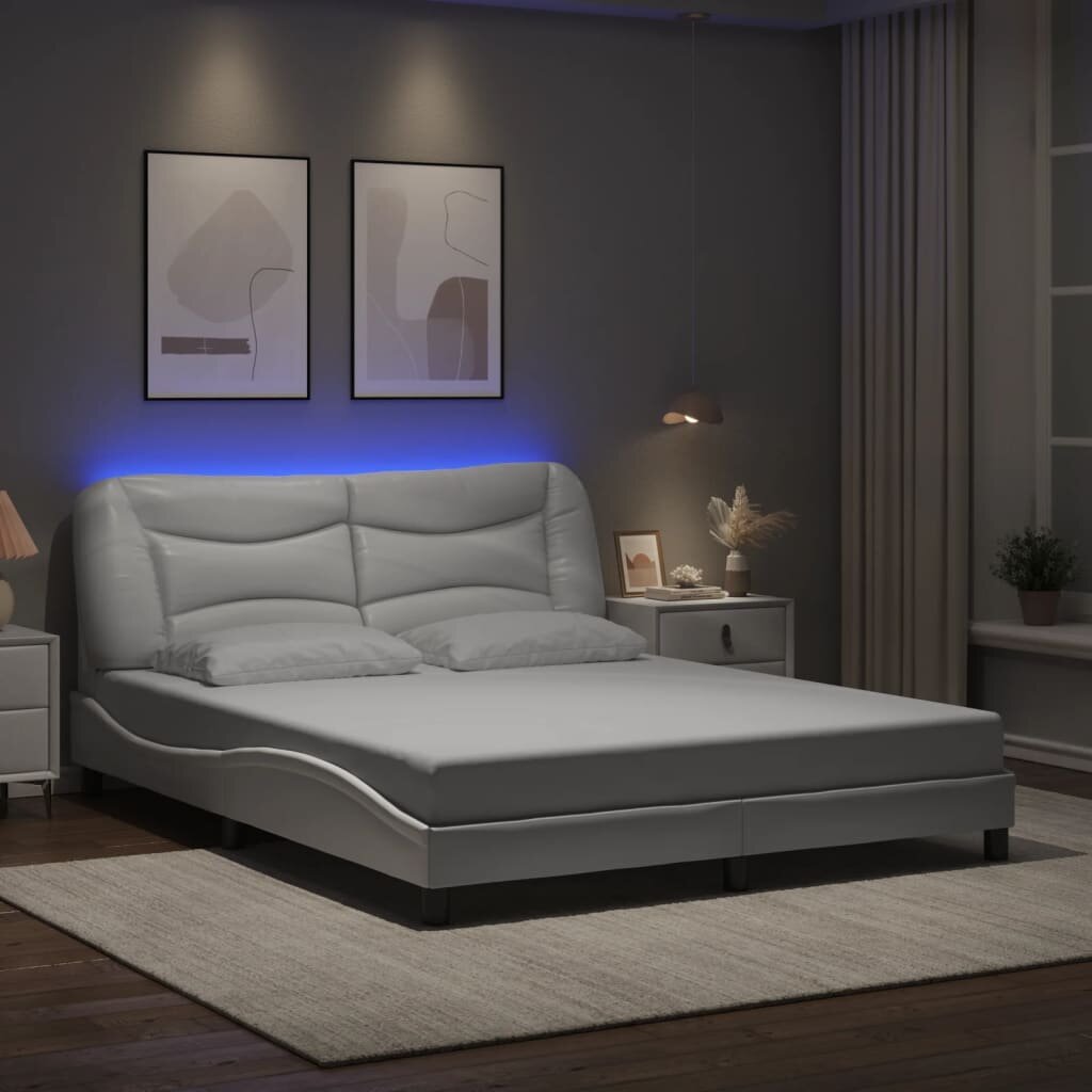 vidaXL Рамка за легло с LED без матрак Hvar бяла 160x200 cм