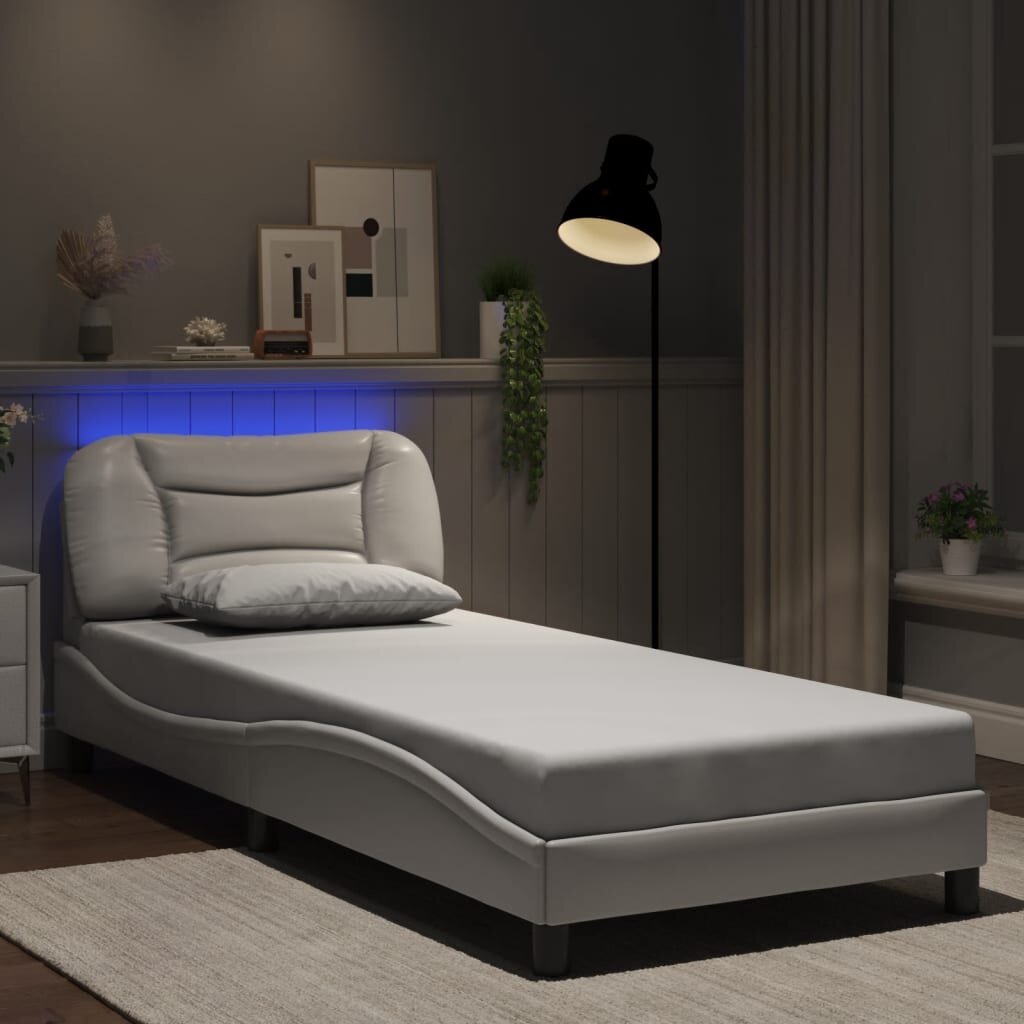 vidaXL Рамка за легло с LED без матрак Hvar бяла 90x200 см