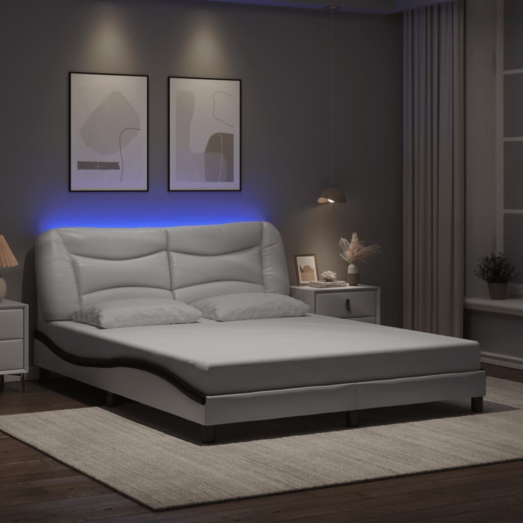 vidaXL Рамка за легло с LED без матрак Hvar бяло-черна 160x200 cм