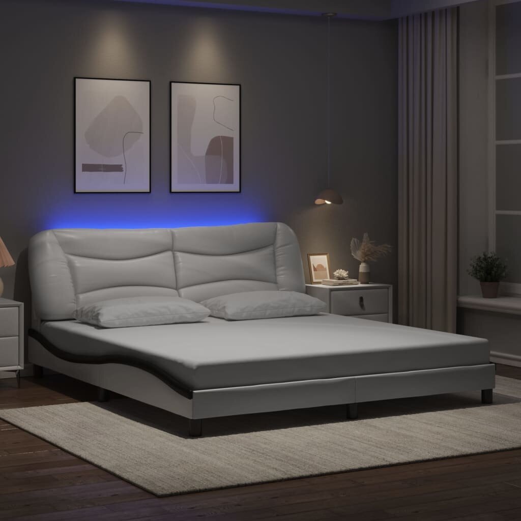 vidaXL Рамка за легло с LED без матрак Hvar бяло-черна 180x200 см