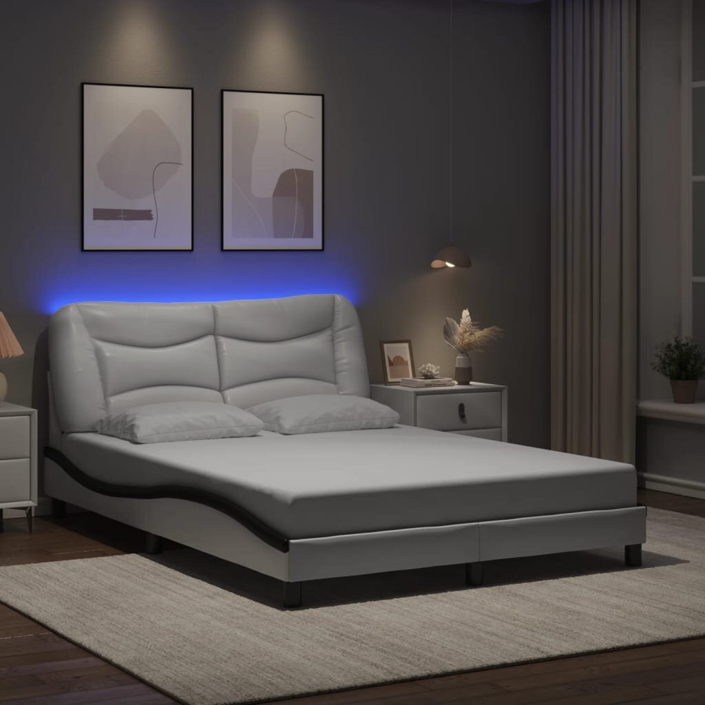 vidaXL Рамка за легло с LED без матрак Hvar бяло и черно 120x200см
