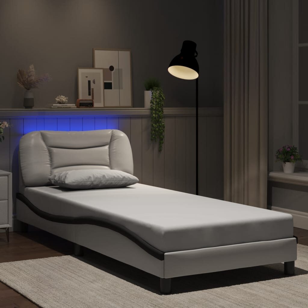 vidaXL Рамка за легло с LED без матрак Hvar бяло и черно 90x200 см