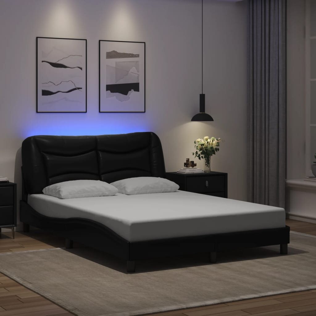 vidaXL Рамка за легло с LED без матрак Hvar черна 140x190 см