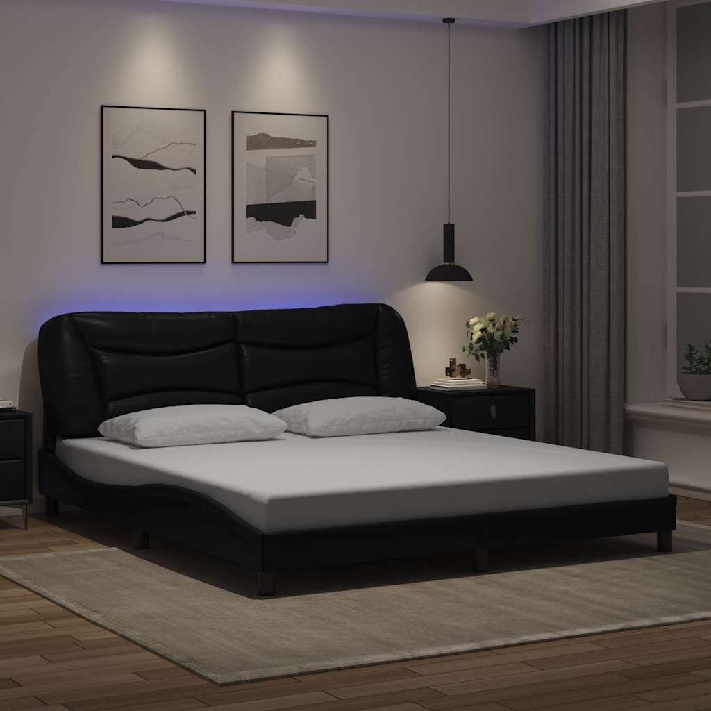 vidaXL Рамка за легло с LED без матрак Hvar черна 180x200 см