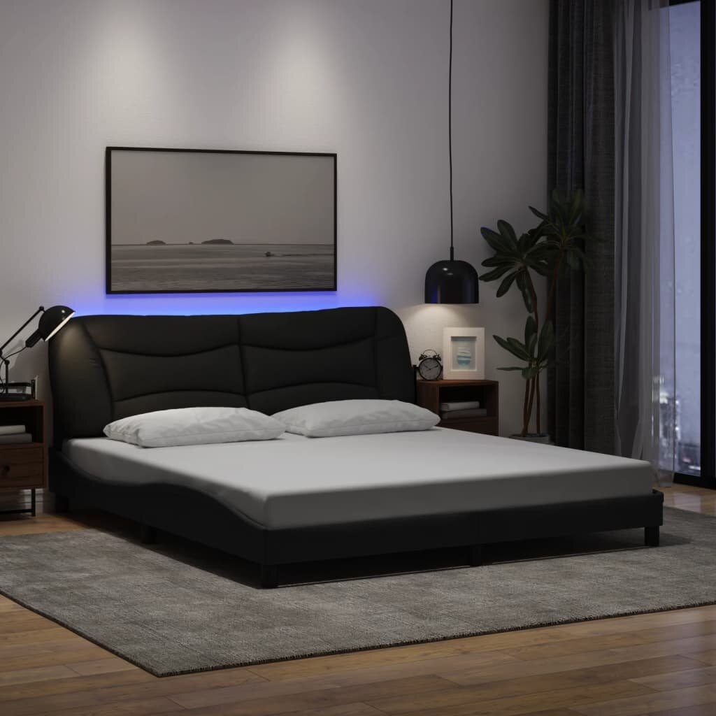 vidaXL Рамка за легло с LED без матрак Hvar черна 180x200см плат