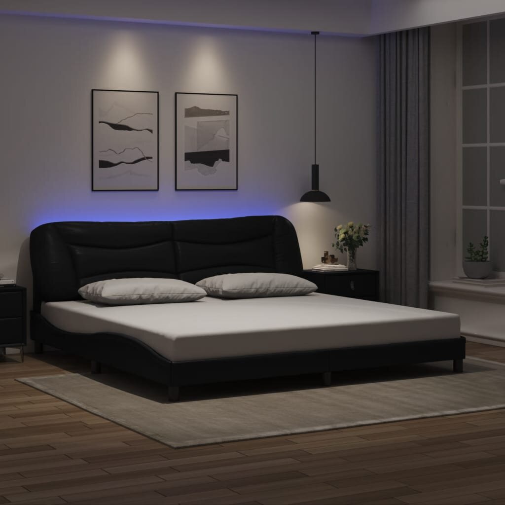 vidaXL Рамка за легло с LED без матрак Hvar черна 200x200 см