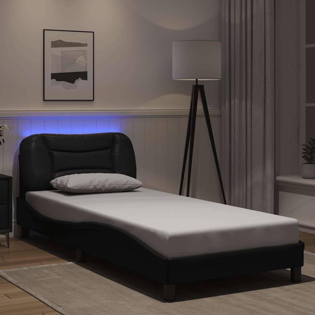 vidaXL Рамка за легло с LED без матрак Hvar черна 80x200 см