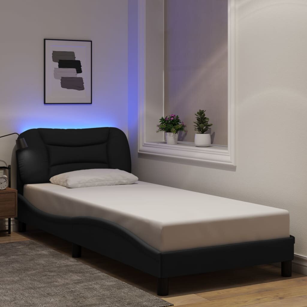 vidaXL Рамка за легло с LED без матрак Hvar Черно 90x190 см плат