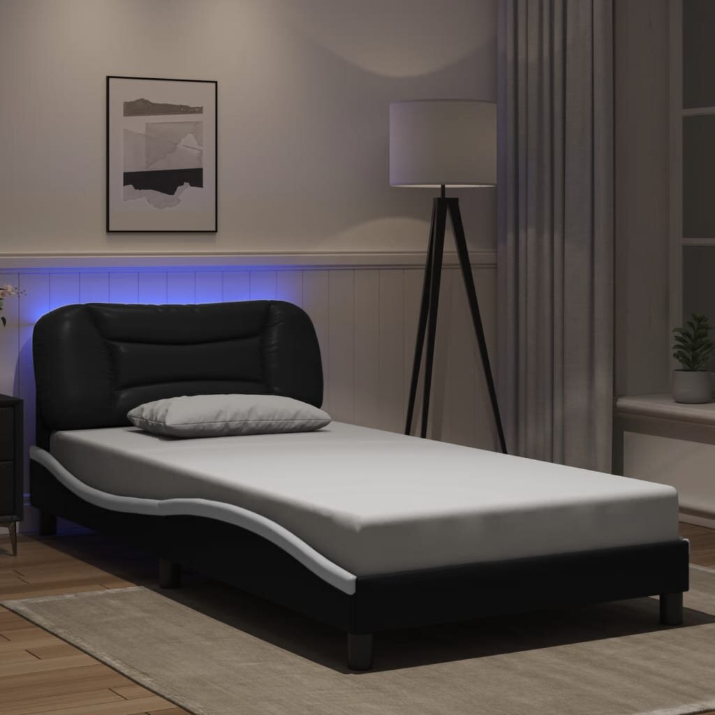 vidaXL Рамка за легло с LED без матрак Hvar черно и бяло 100x200см