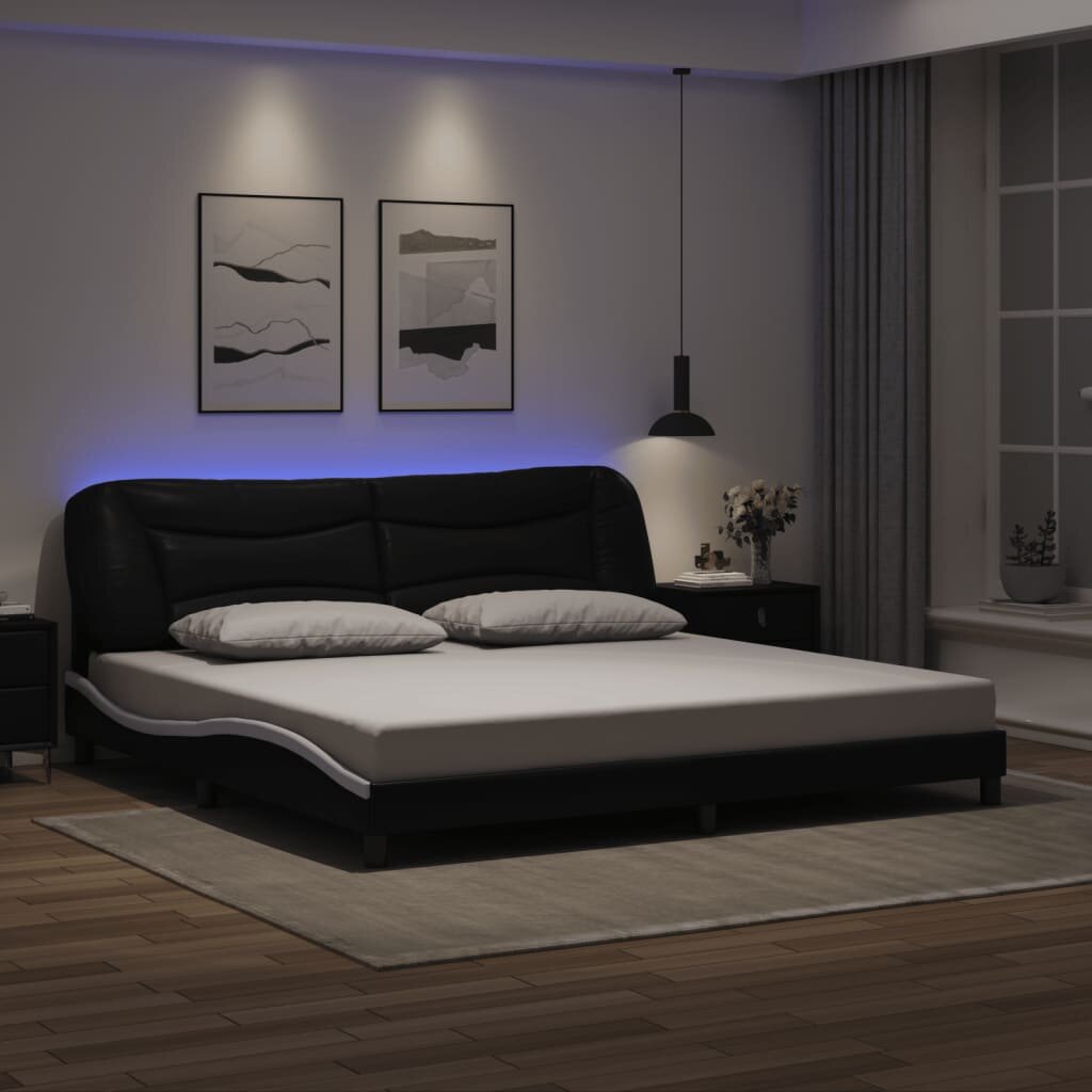 vidaXL Рамка за легло с LED без матрак Hvar черно и бяло 200x200 см
