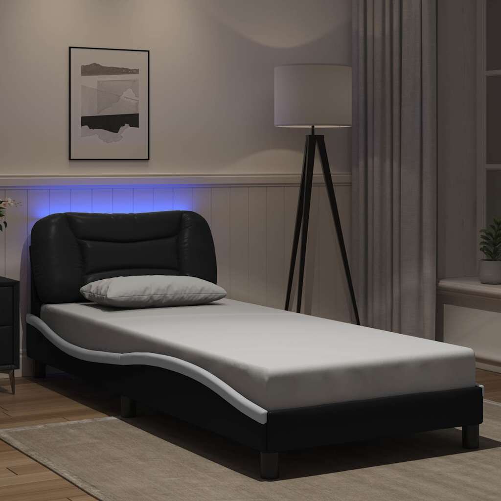 vidaXL Рамка за легло с LED без матрак Hvar черно и бяло 80x200 см