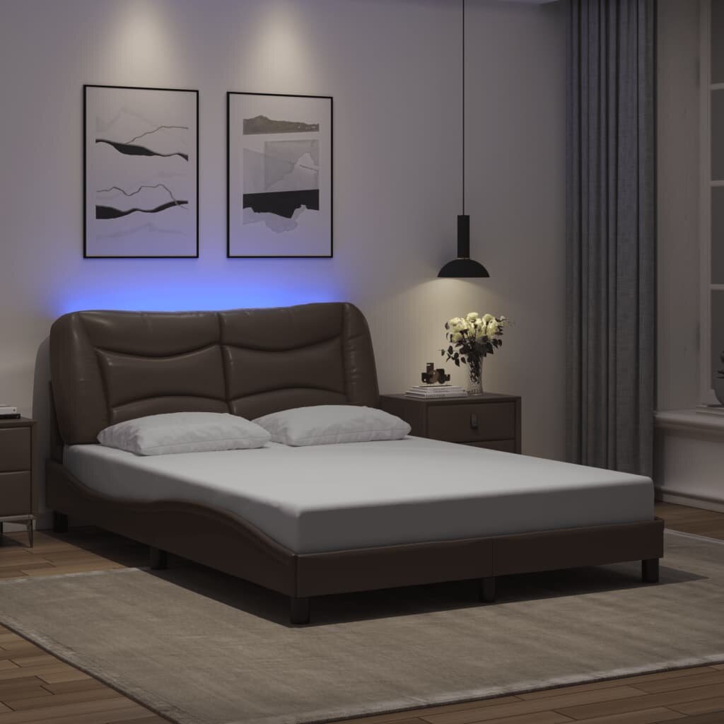 vidaXL Рамка за легло с LED без матрак Hvar кафява 120x200 см