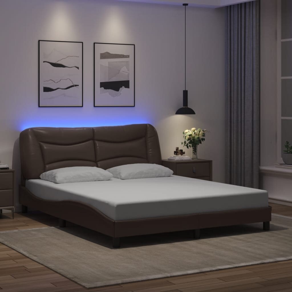 vidaXL Рамка за легло с LED без матрак Hvar кафява 160x200 cм