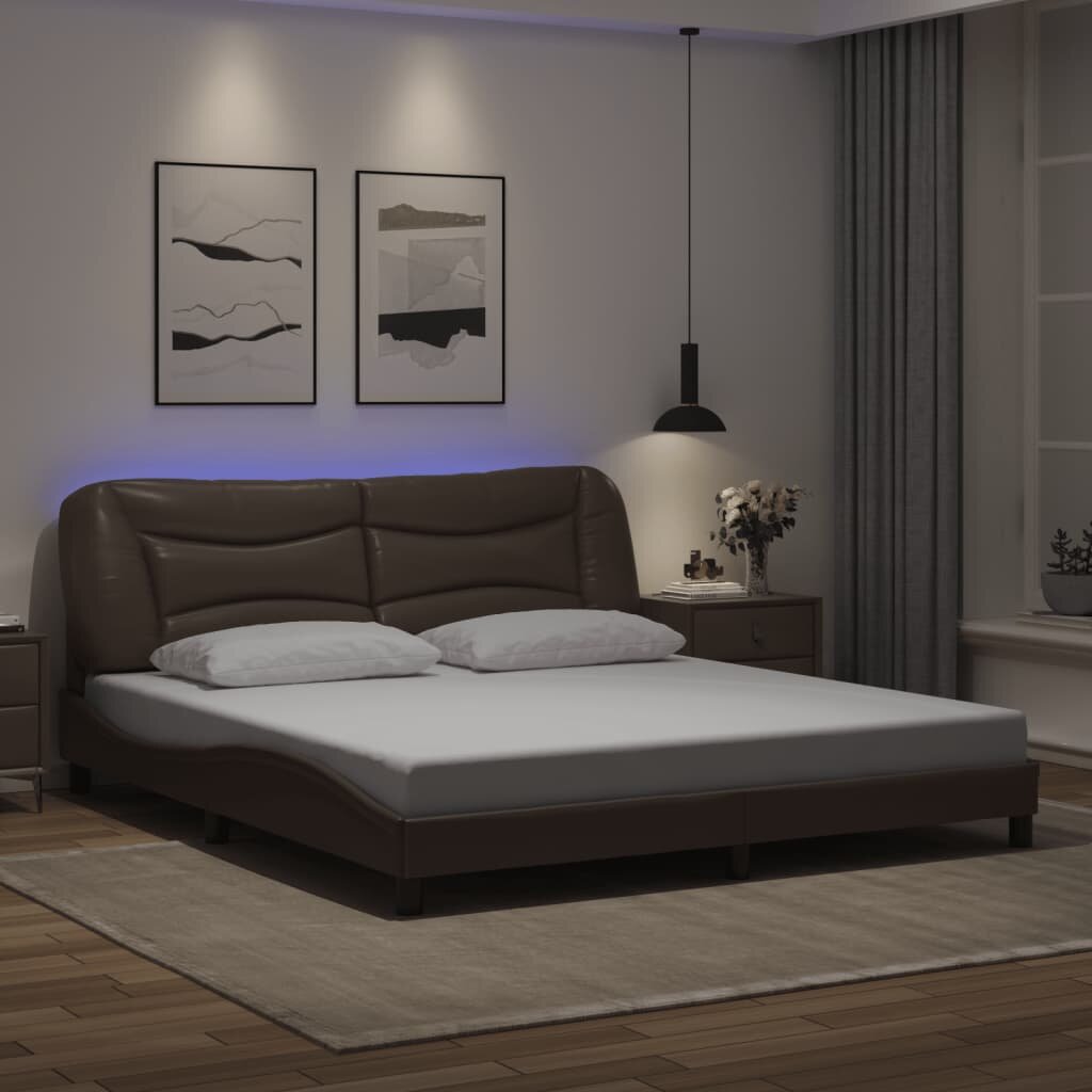vidaXL Рамка за легло с LED без матрак Hvar кафява 180x200 см