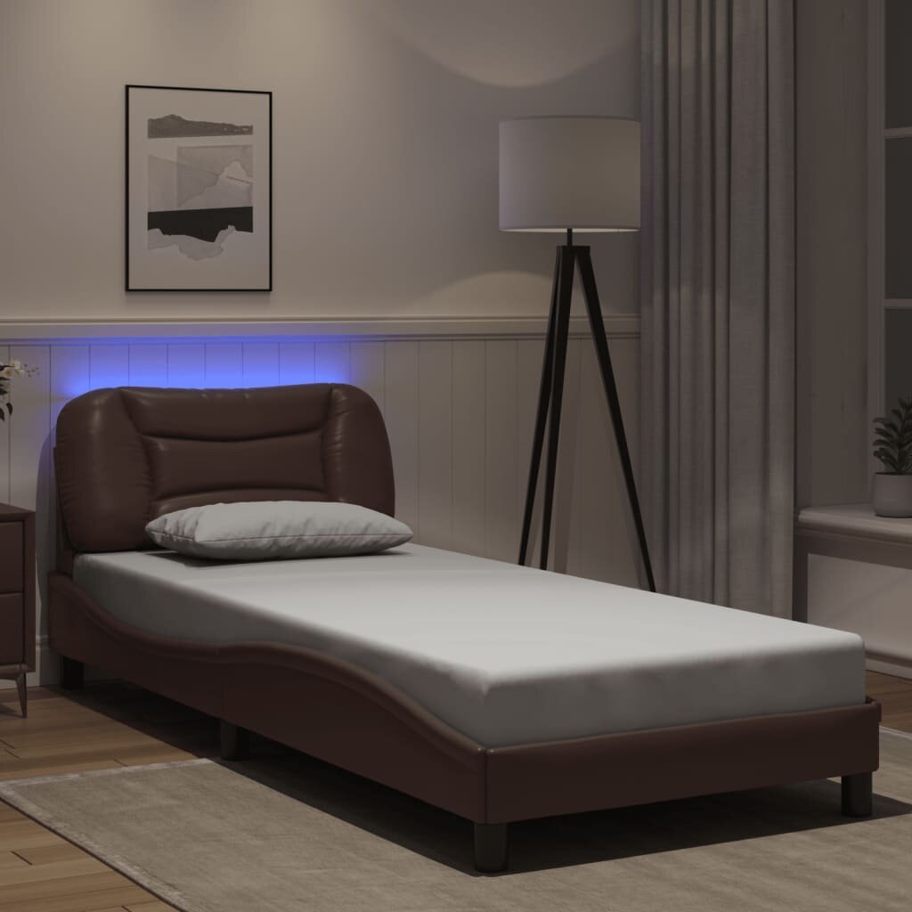 vidaXL Рамка за легло с LED без матрак Hvar кафява 80x200см