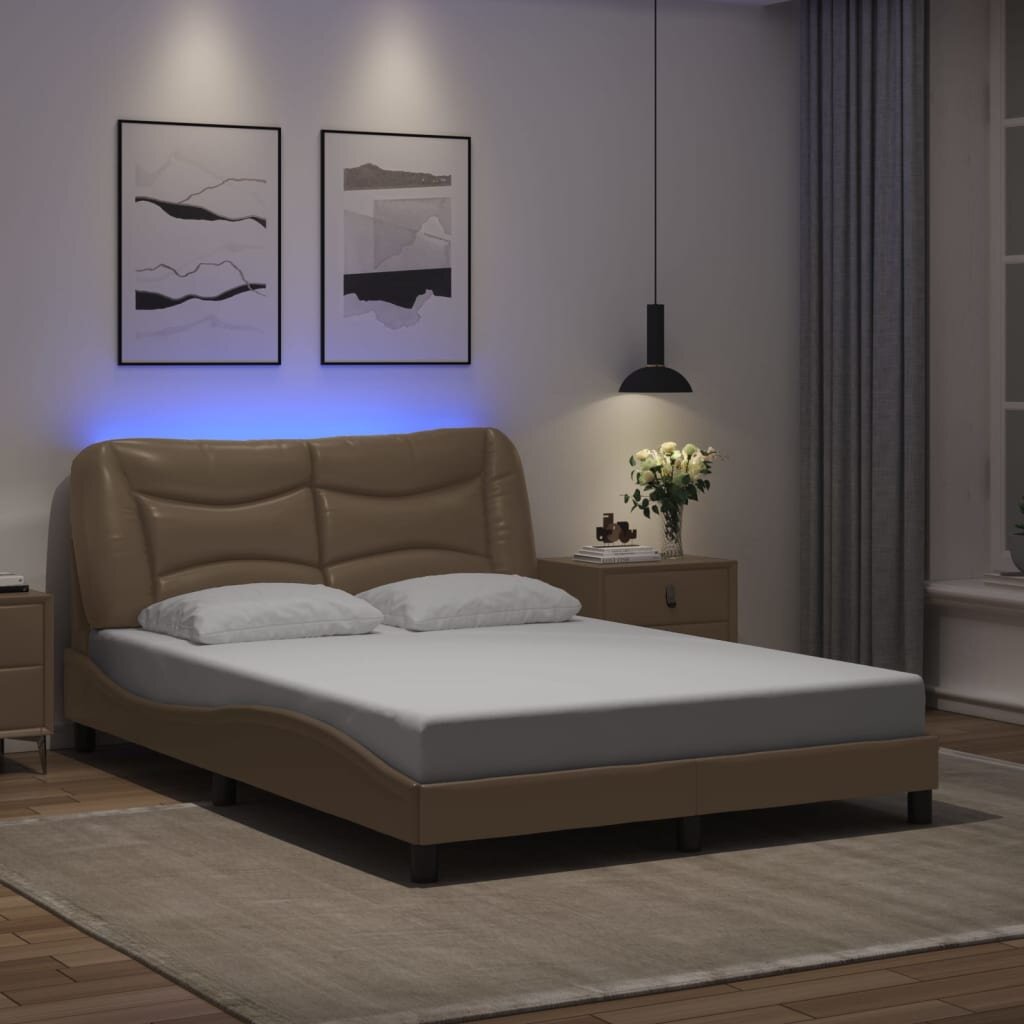vidaXL Рамка за легло с LED без матрак Hvar капучино 140x190 см