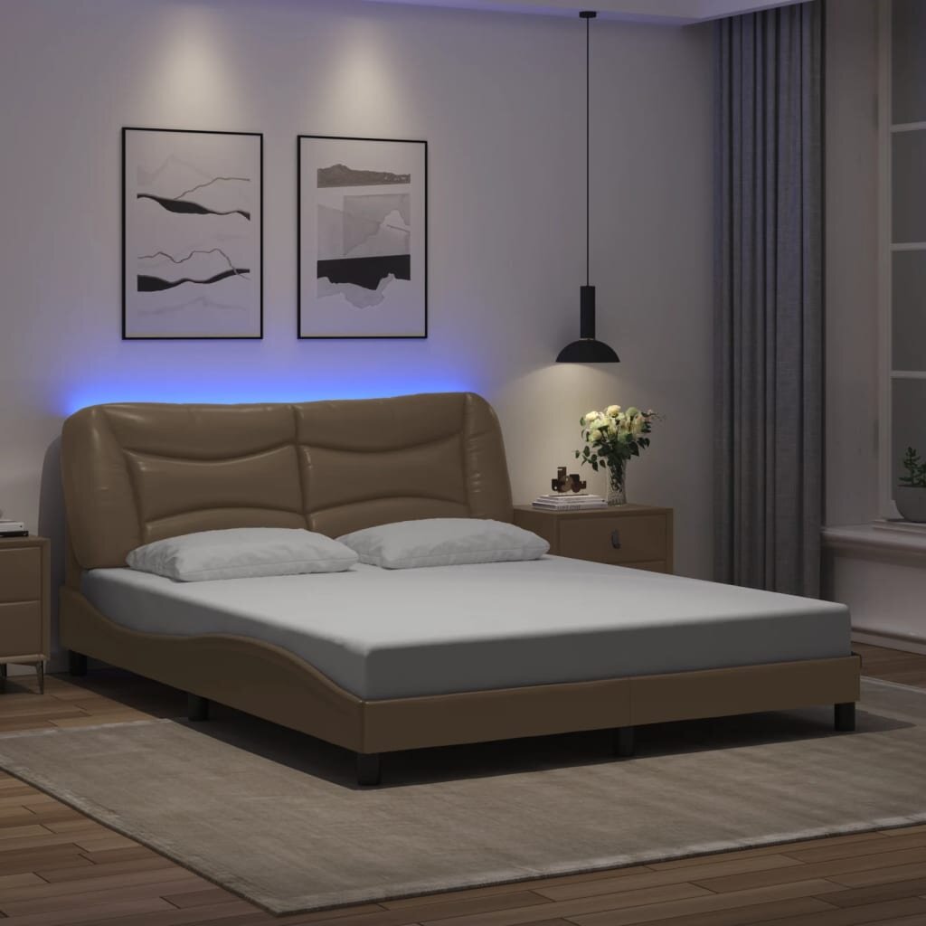 vidaXL Рамка за легло с LED без матрак Hvar капучино 160x200 cм
