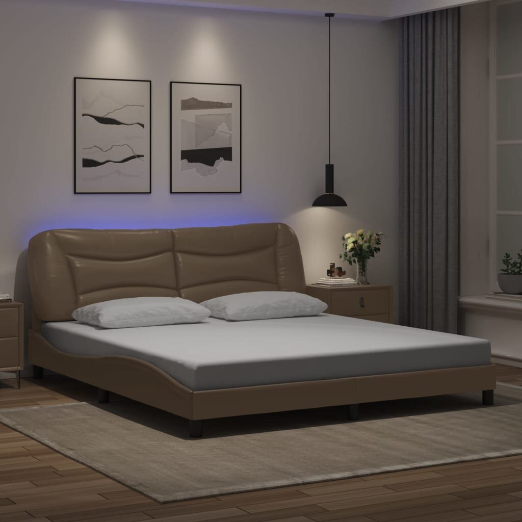 vidaXL Рамка за легло с LED без матрак Hvar капучино 180x200 см