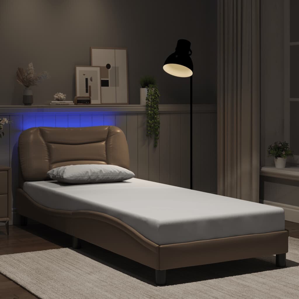 vidaXL Рамка за легло с LED без матрак Hvar капучино 90x190 см