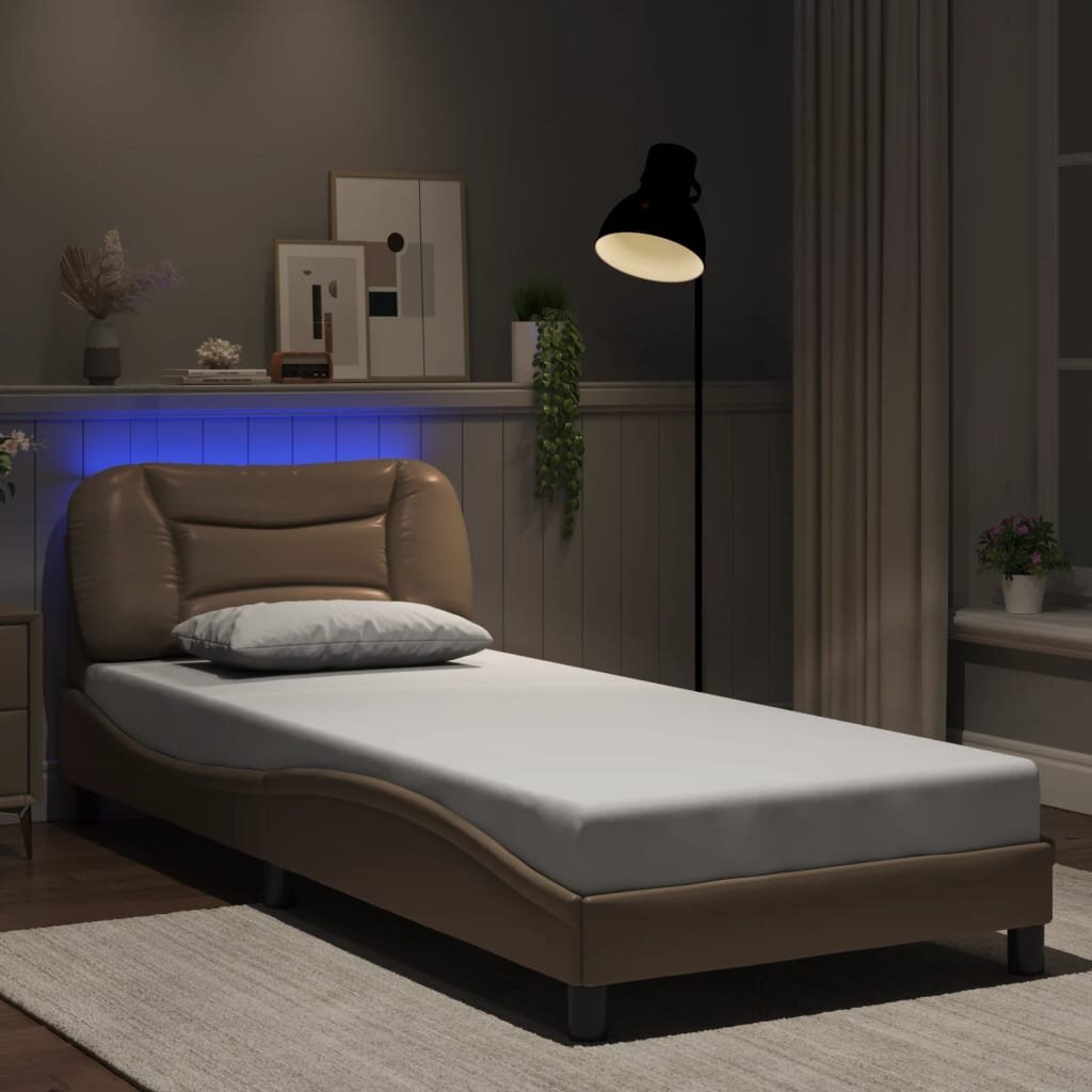 vidaXL Рамка за легло с LED без матрак Hvar капучино 90x200 см