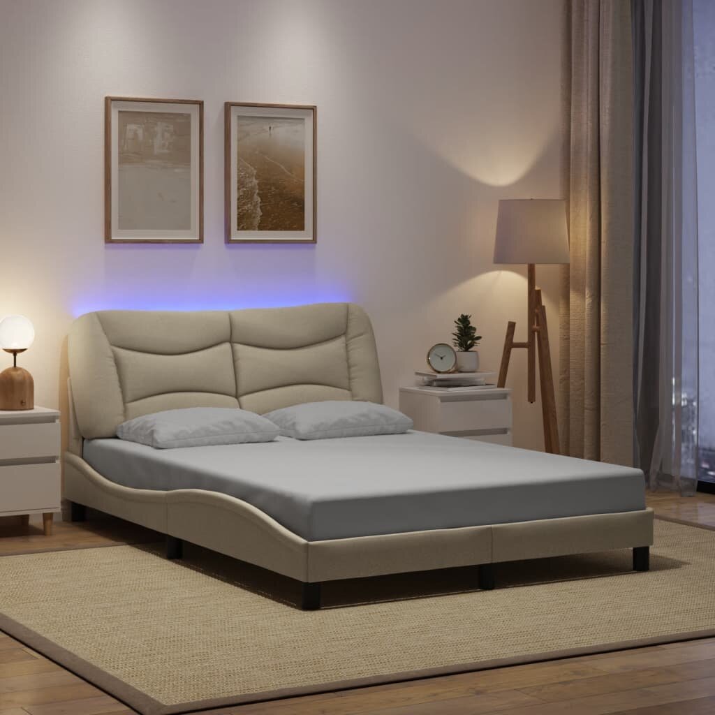 vidaXL Рамка за легло с LED без матрак Hvar Крем 120x200 cm Плат