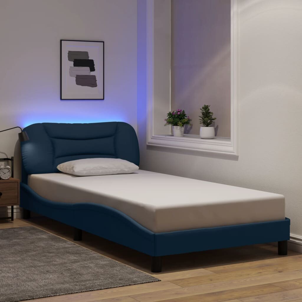 vidaXL Рамка за легло с LED без матрак Hvar Синя 100x200 cm Плат