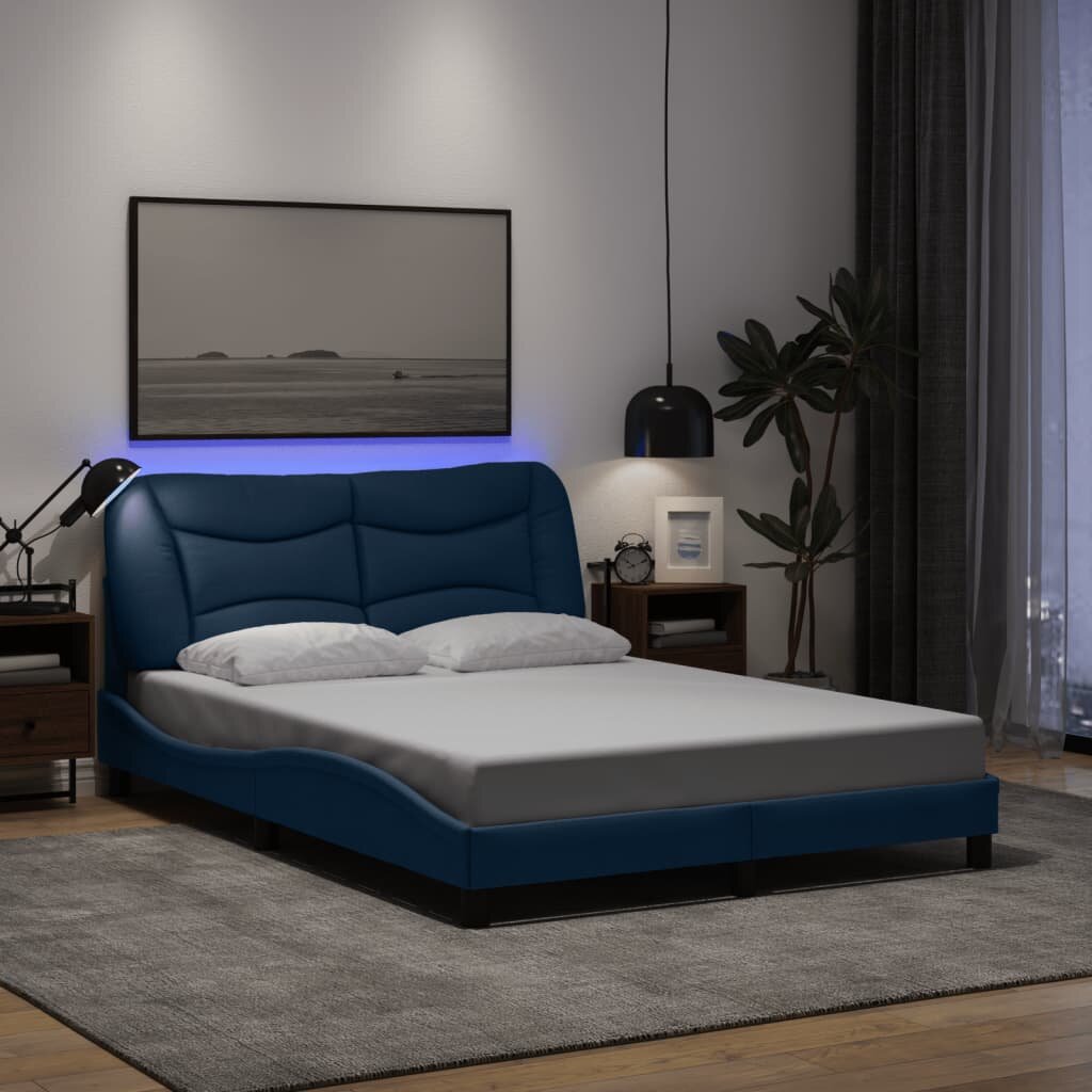 vidaXL Рамка за легло с LED без матрак Hvar Синя 120x200 cm Плат