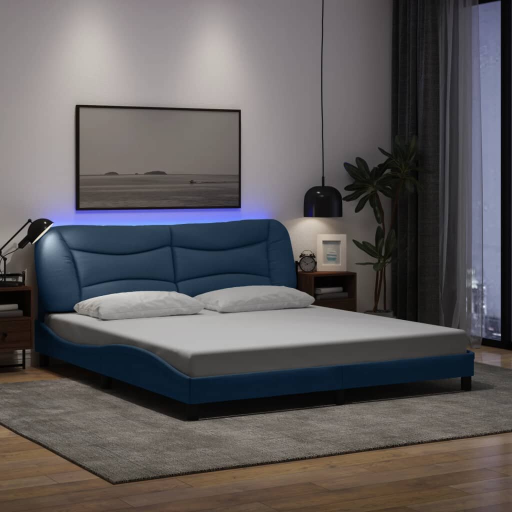 vidaXL Рамка за легло с LED без матрак Hvar синя 180x200 см плат