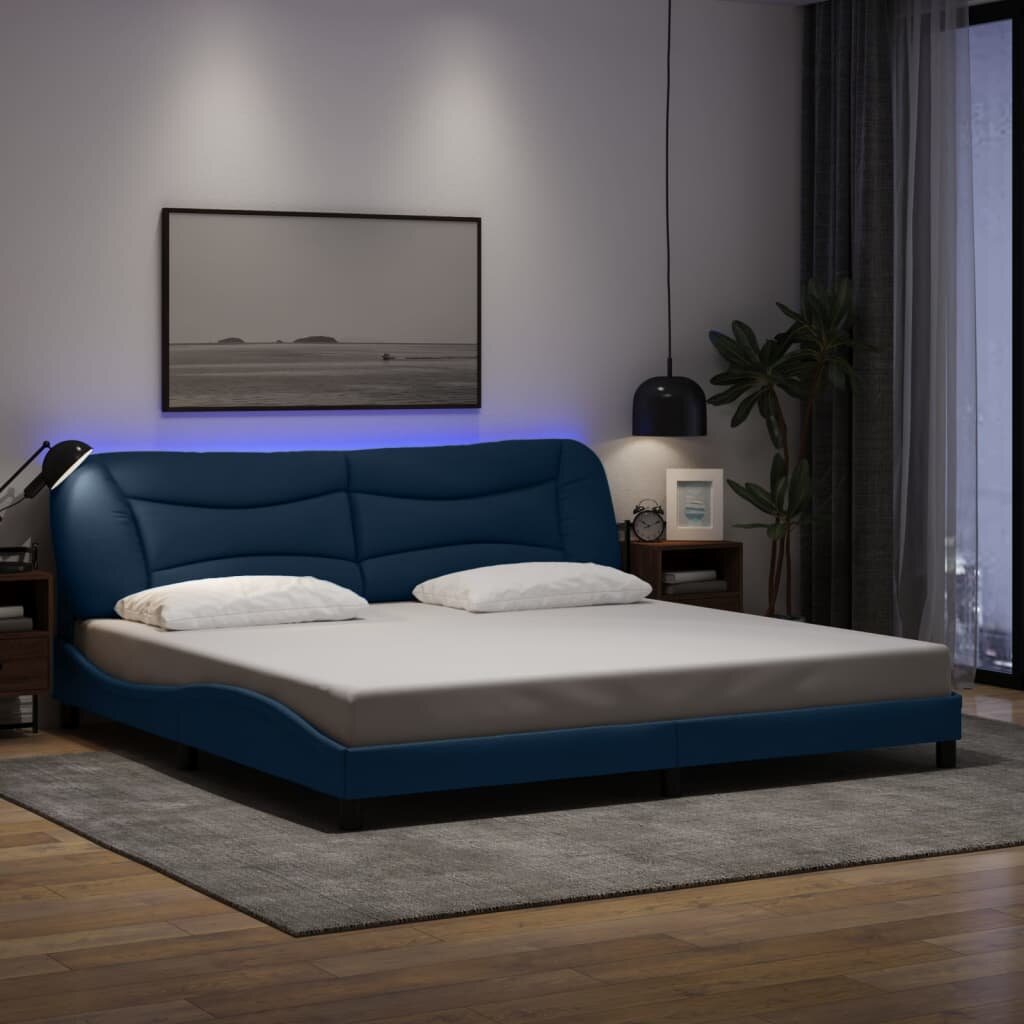 vidaXL Рамка за легло с LED без матрак Hvar синя 200x200 см плат