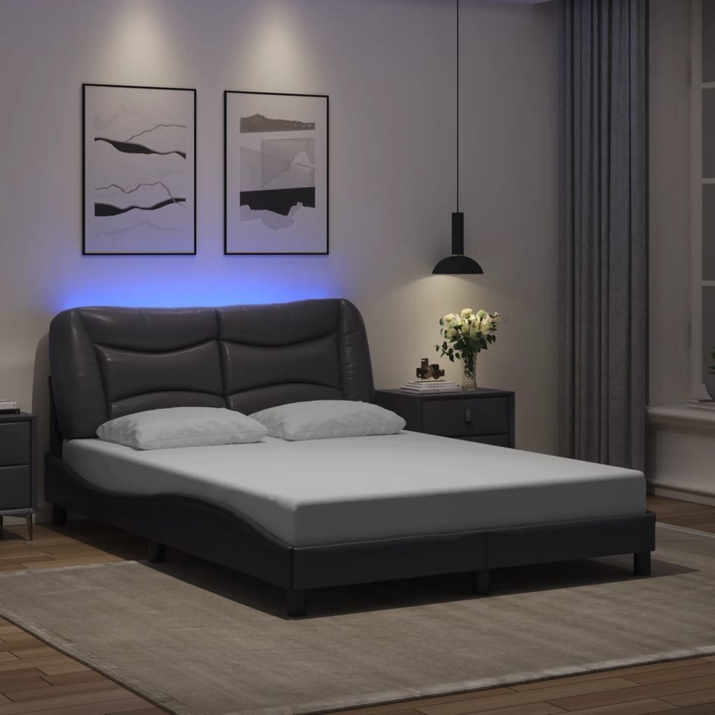 vidaXL Рамка за легло с LED без матрак Hvar сива 140x190 см