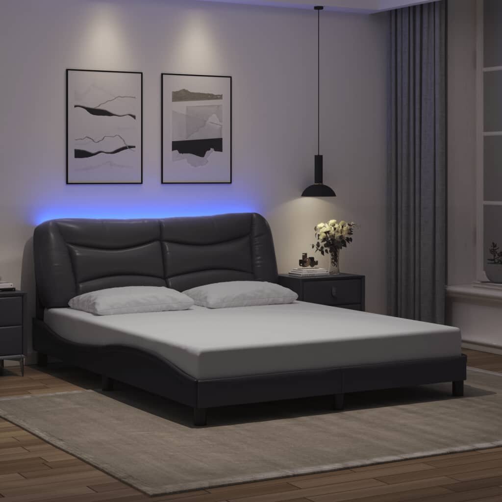 vidaXL Рамка за легло с LED без матрак Hvar сива 160x200 cм