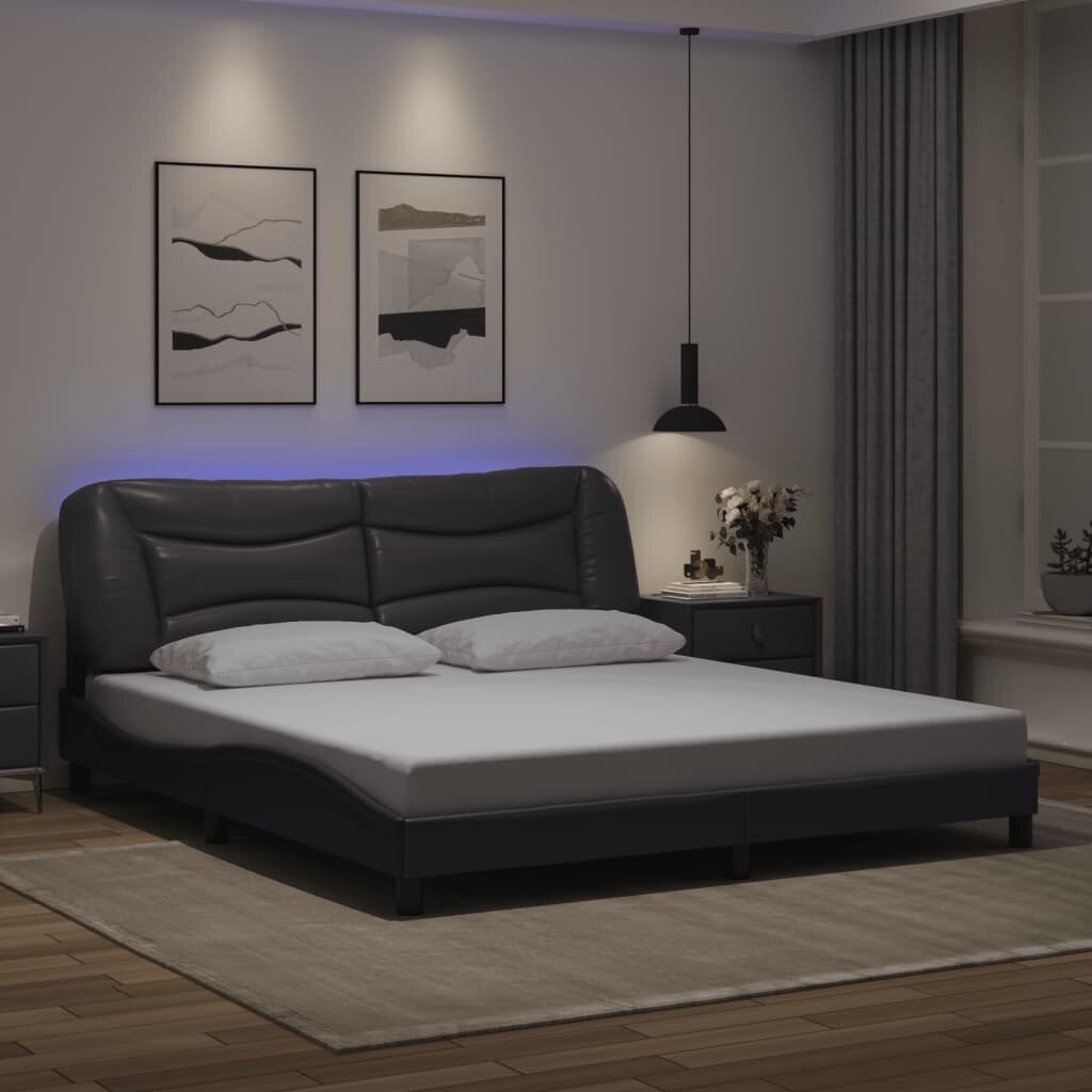 vidaXL Рамка за легло с LED без матрак Hvar сива 180x200 см