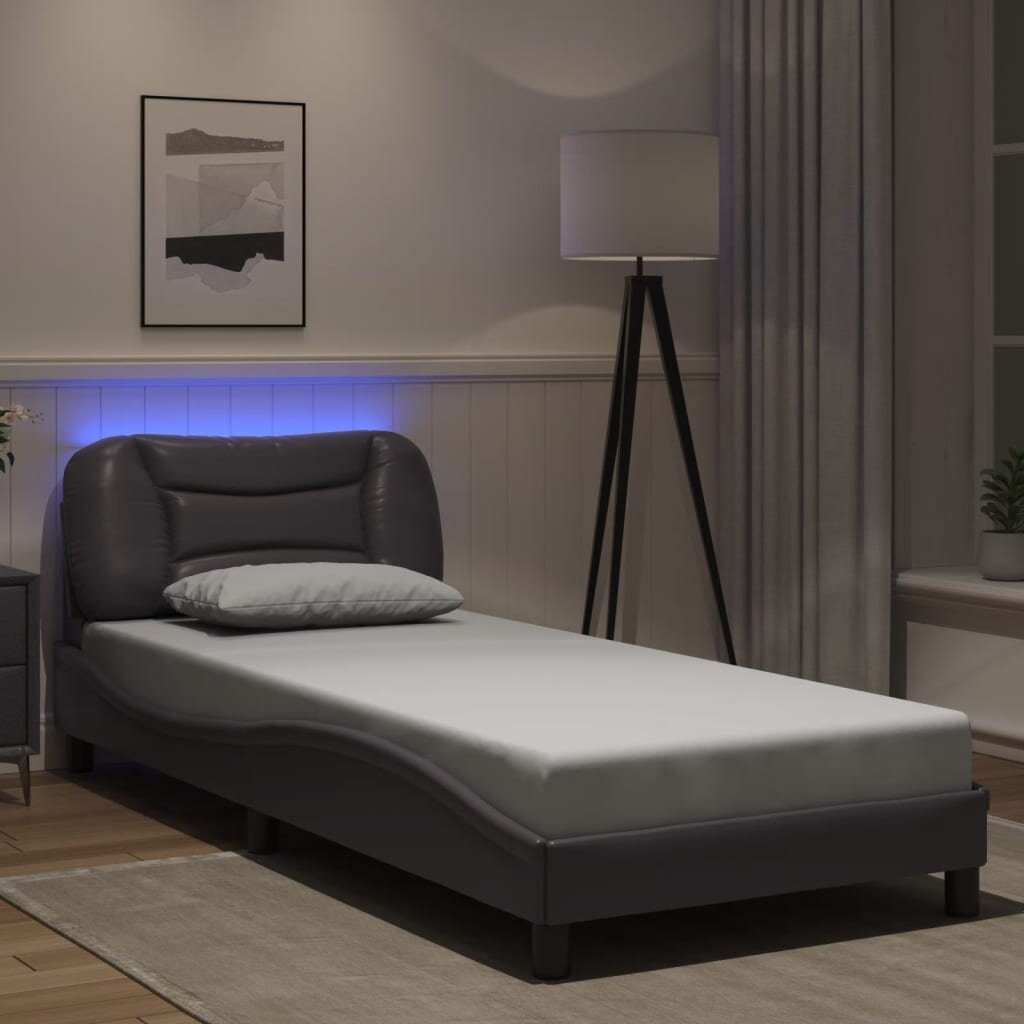vidaXL Рамка за легло с LED без матрак Hvar сива 80x200 см