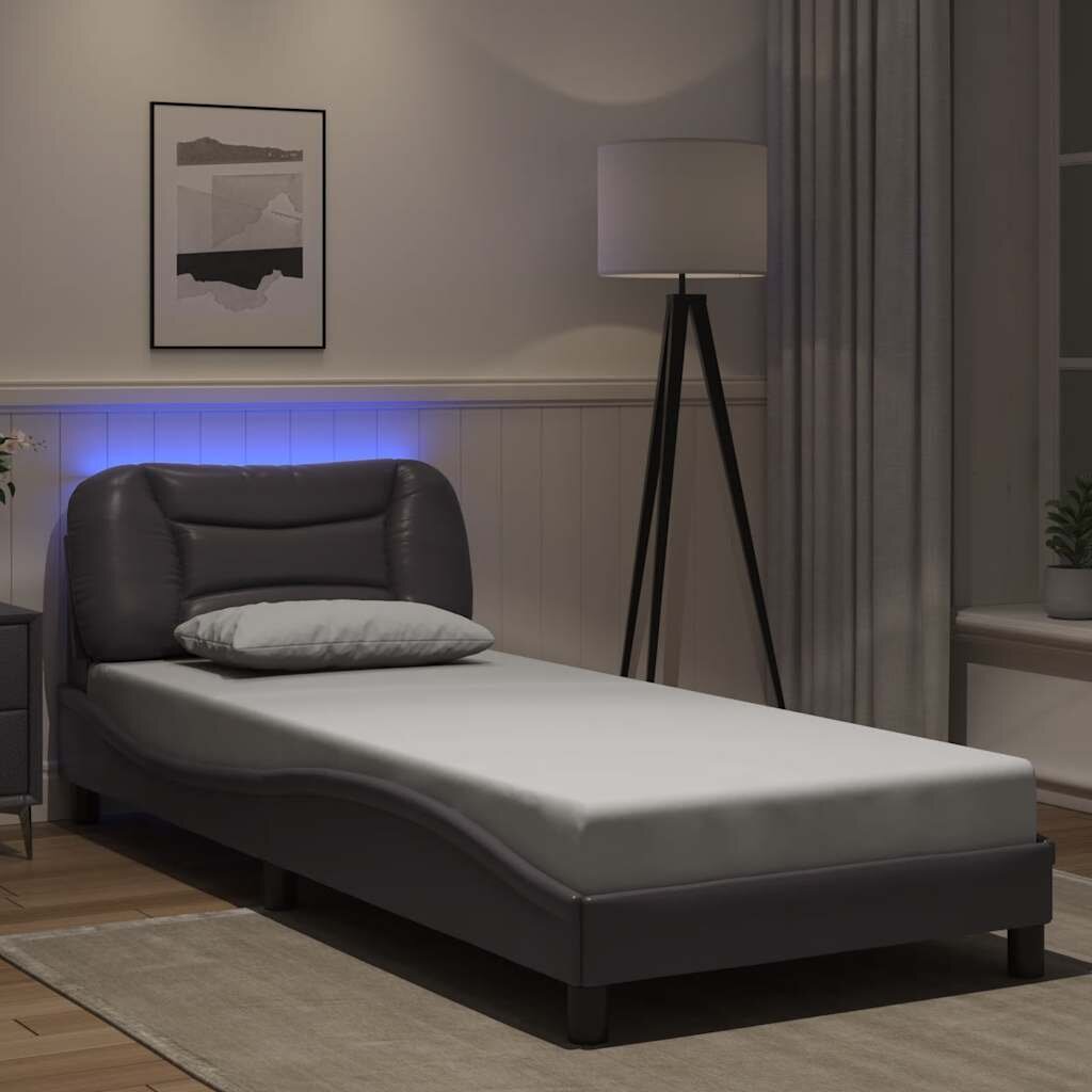 vidaXL Рамка за легло с LED без матрак Hvar сива 90x190 см